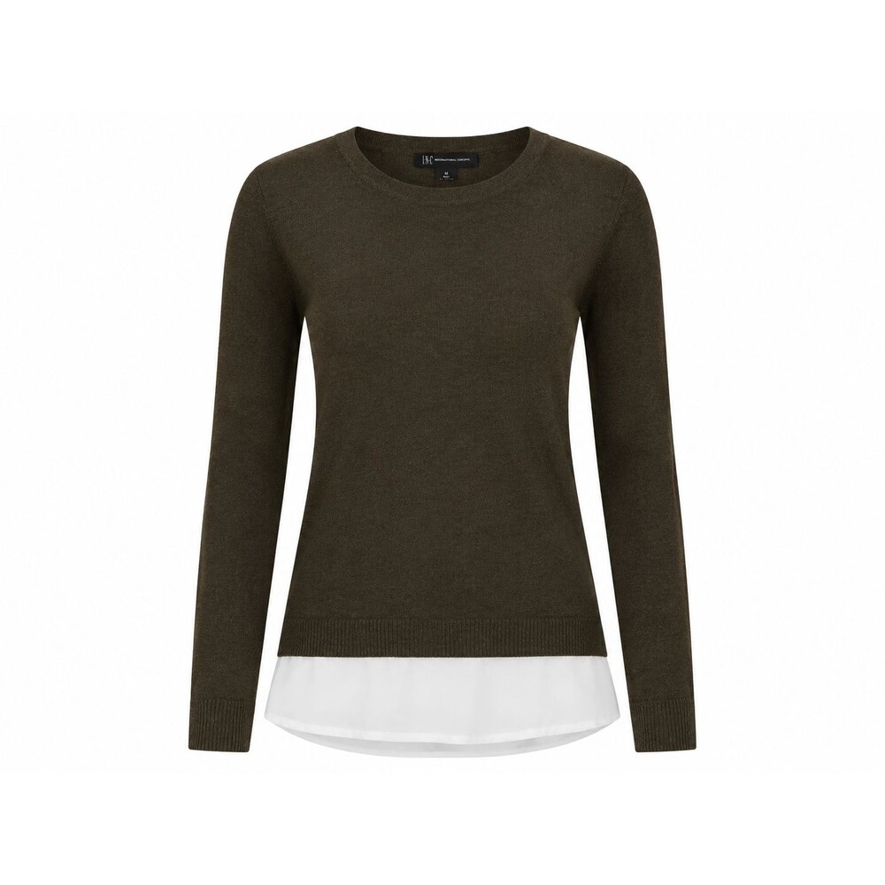 INC International Concepts Layered Look Sweater Women's Medium Brown White